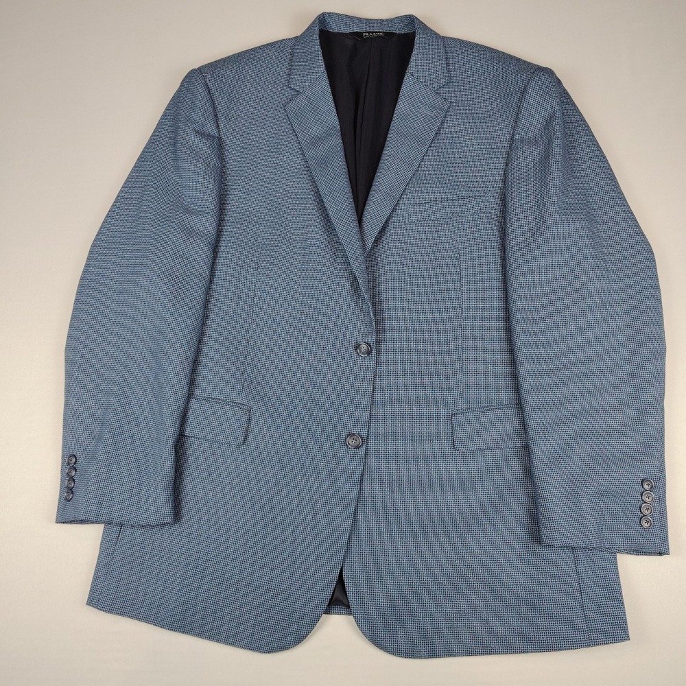 Jos A Bank Traveler Mens Blazer 48L Blue Microcheck 100% Wool Sport Coat Blazer